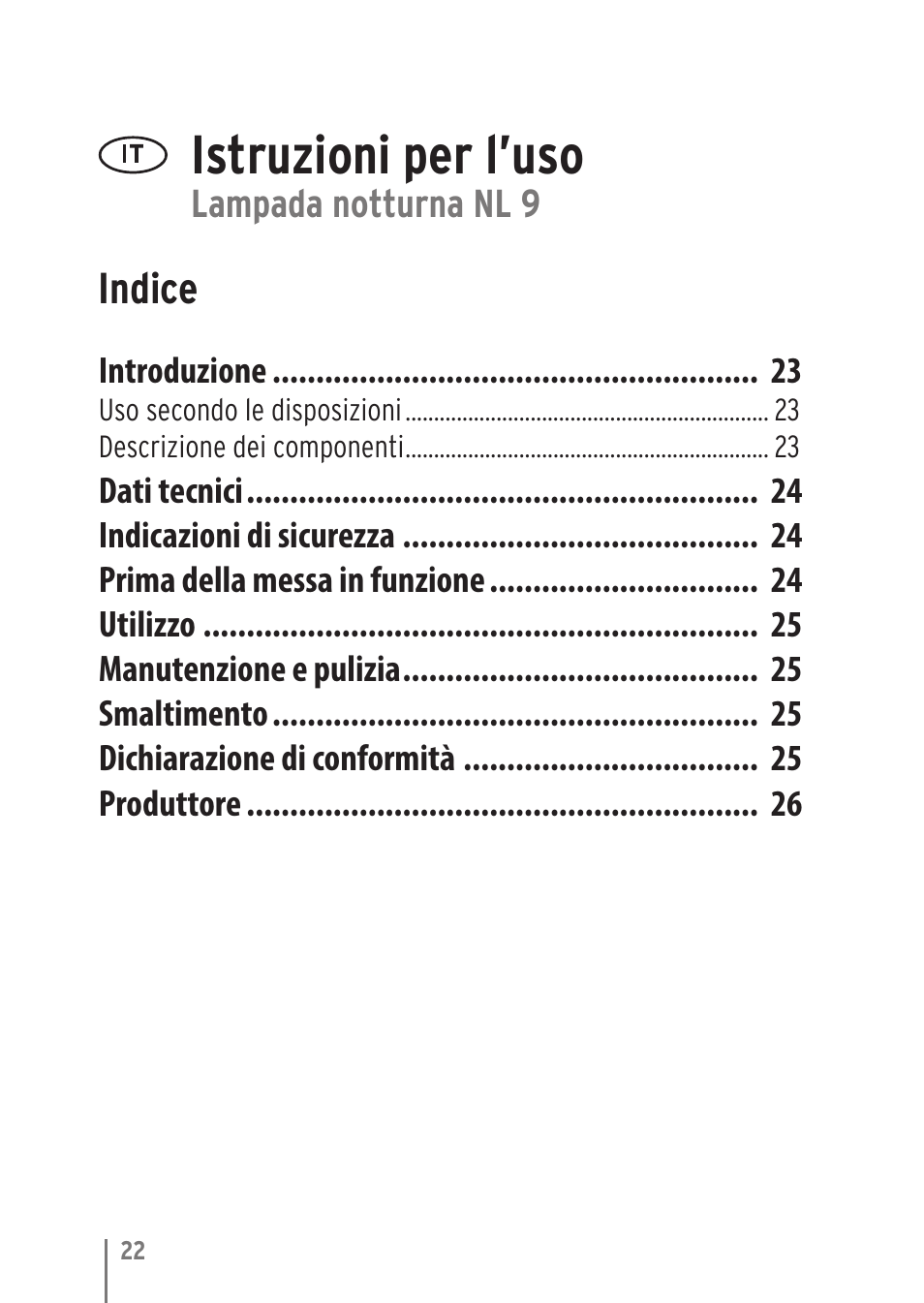 Istruzioni per l’uso, Indice | Brennenstuhl LED Nightlight NL 9 with PIR sensor and twilight sensor User Manual | Page 22 / 48