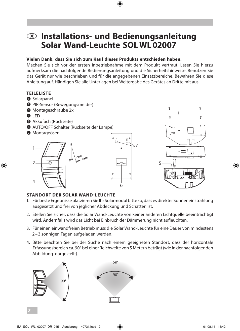 Brennenstuhl Solar LED External Light SOL WL 02007 2xLED 30lm Colour Stainless steel User Manual | Page 2 / 32