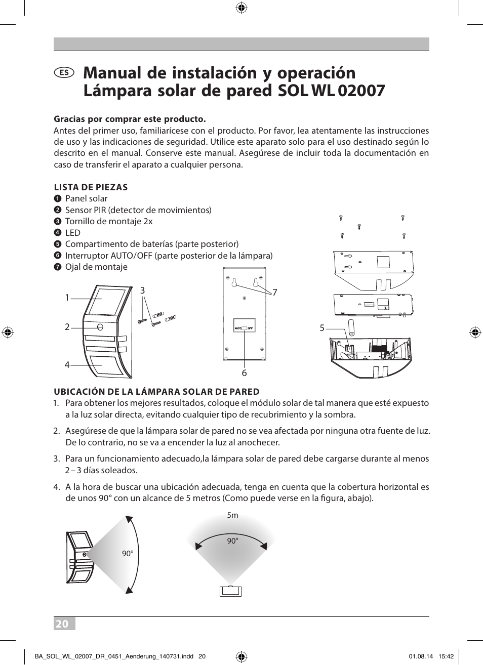 Brennenstuhl Solar LED External Light SOL WL 02007 2xLED 30lm Colour Stainless steel User Manual | Page 20 / 32