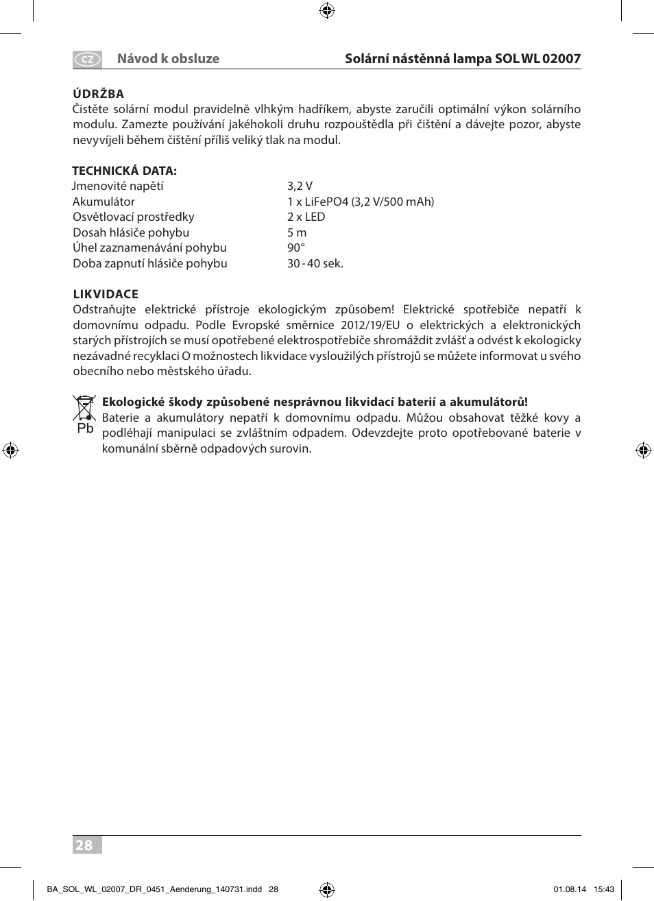Brennenstuhl Solar LED External Light SOL WL 02007 2xLED 30lm Colour Stainless steel User Manual | Page 28 / 32