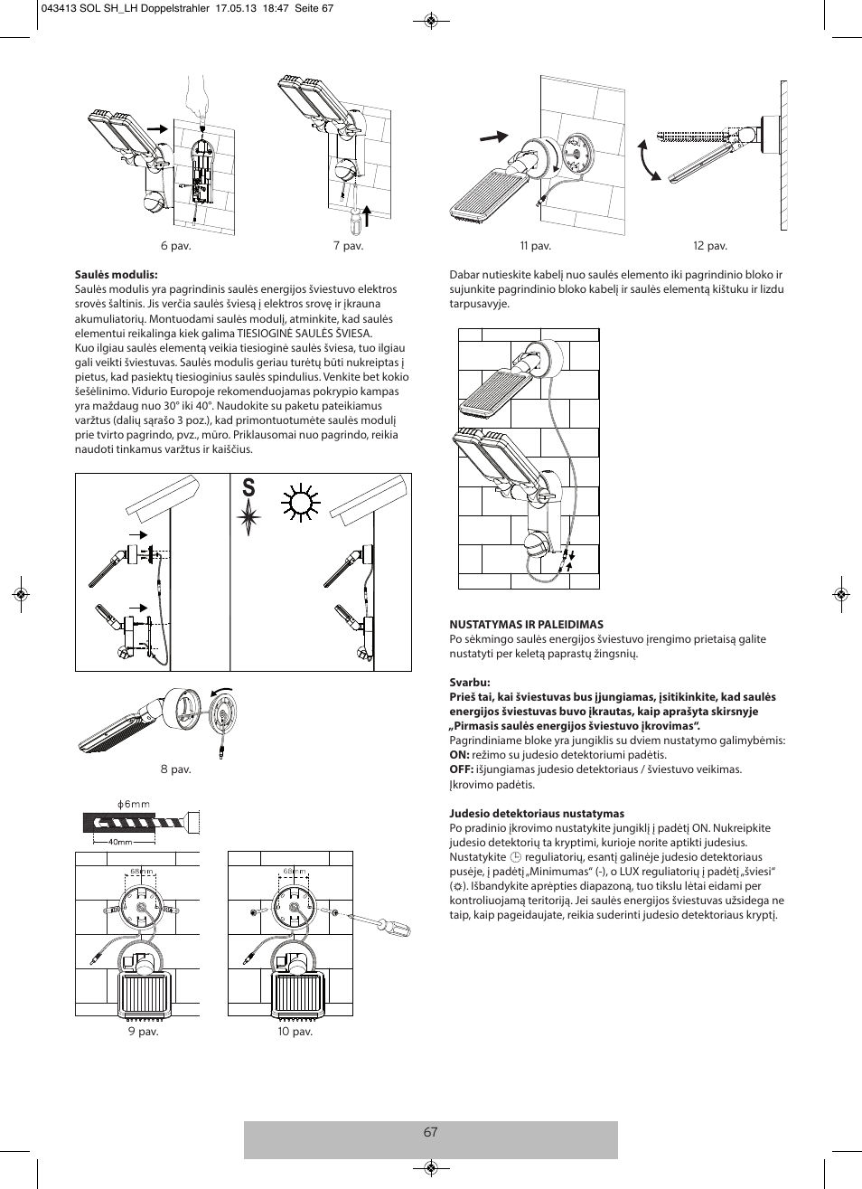 Brennenstuhl Solar LED-spot Duo Premium SOL SV0805 P1 IP44 with PIR sensor 8xLED 0,5W 320lm Cable length 4,75m Colour Anthracite User Manual | Page 67 / 72
