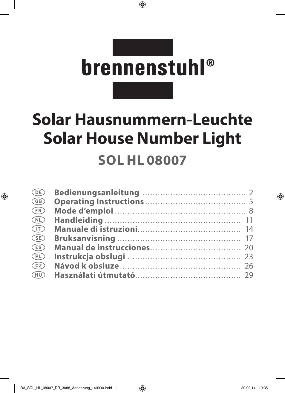 Brennenstuhl House Number Solar SOL HL 08007 User Manual | 32 pages