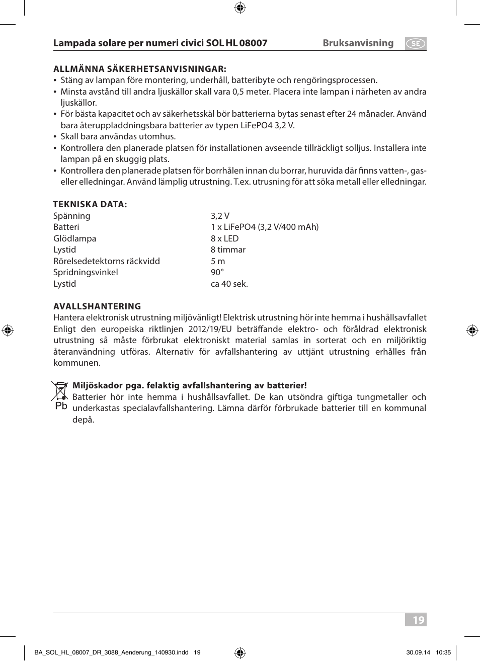 Brennenstuhl House Number Solar SOL HL 08007 User Manual | Page 19 / 32