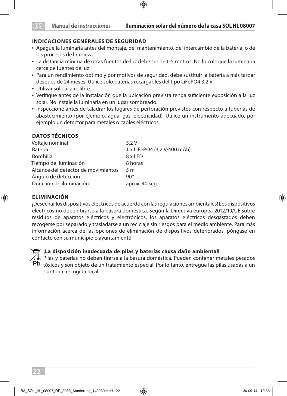 Brennenstuhl House Number Solar SOL HL 08007 User Manual | Page 22 / 32
