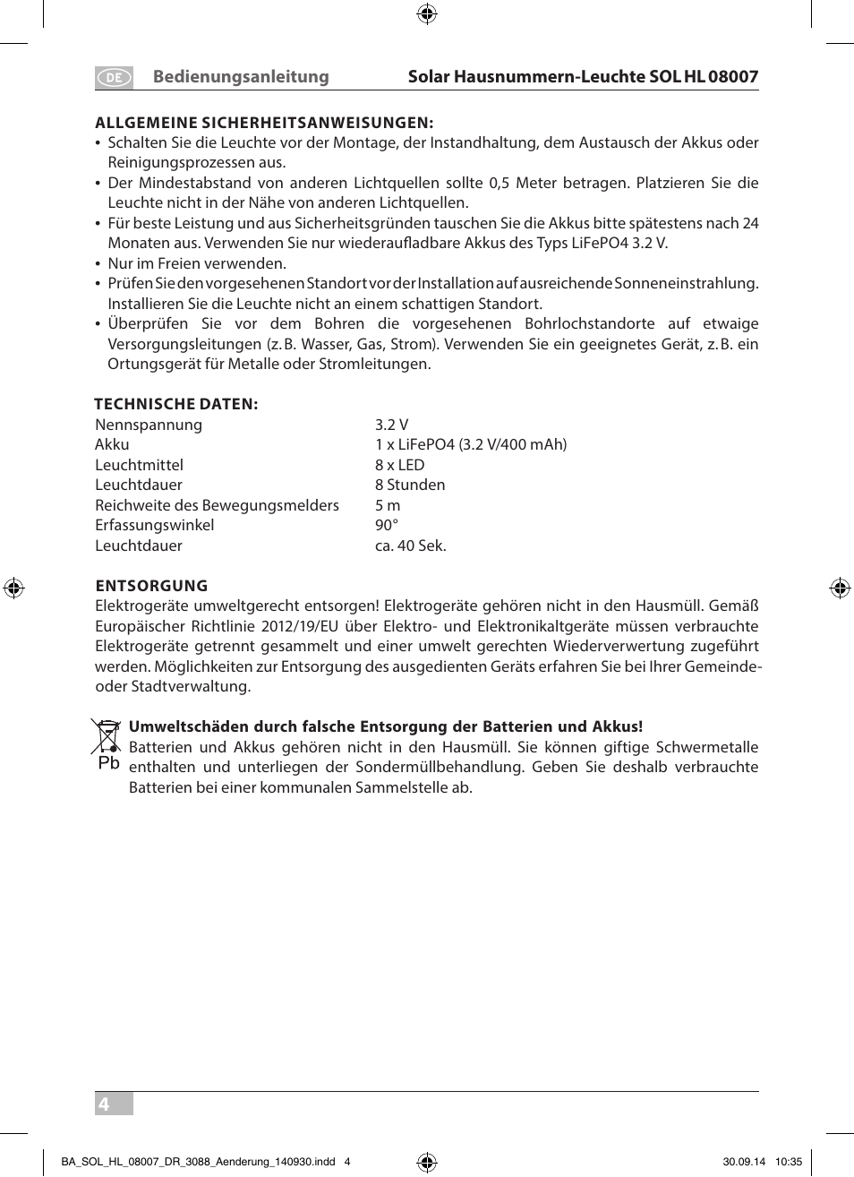 Brennenstuhl House Number Solar SOL HL 08007 User Manual | Page 4 / 32