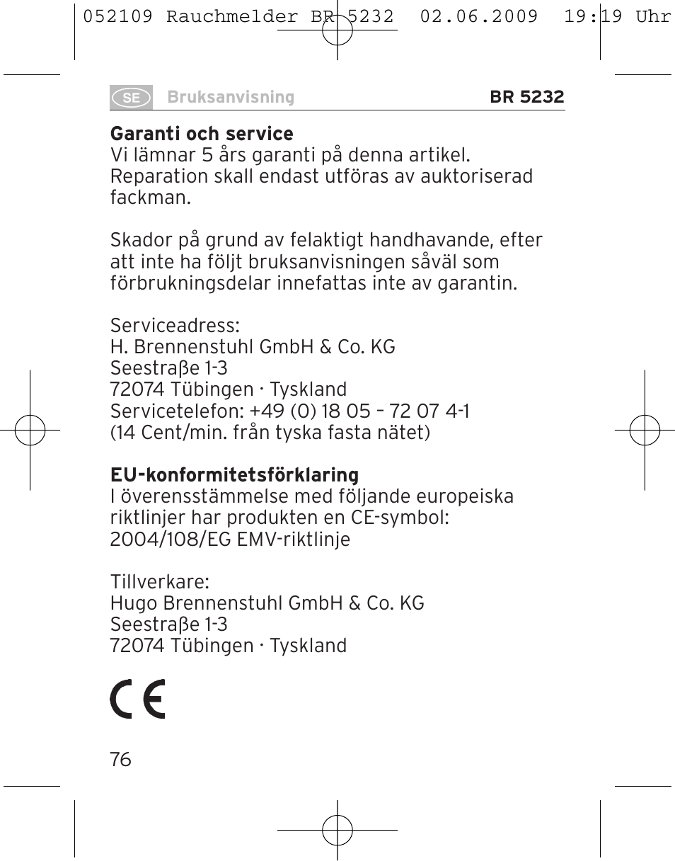Brennenstuhl Smoke Alarm BR 5232 connect 230V User Manual | Page 76 / 104