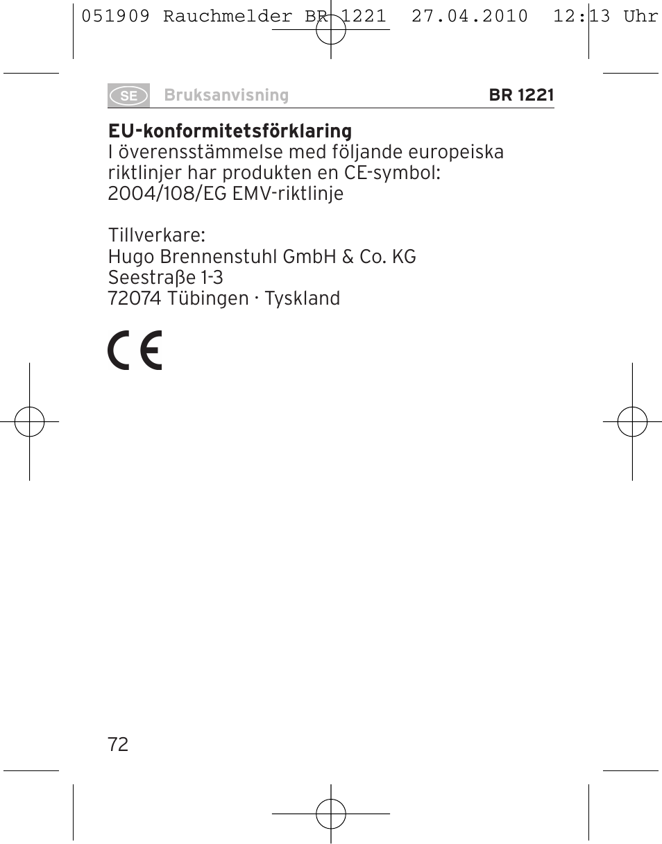 Brennenstuhl Smoke Alarm BR 1221 longlife User Manual | Page 72 / 100