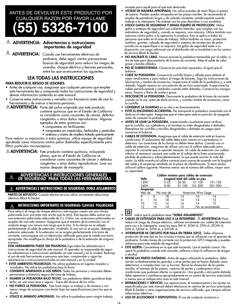 Lea todas las instrucciones, Gadvertencia, Advertencia | Black & Decker MM675 User Manual | Page 14 / 20