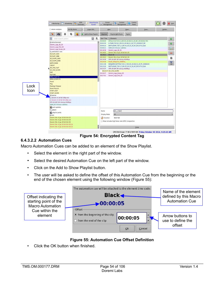 2 automation cues | Doremi TMS User Manual | Page 54 / 106