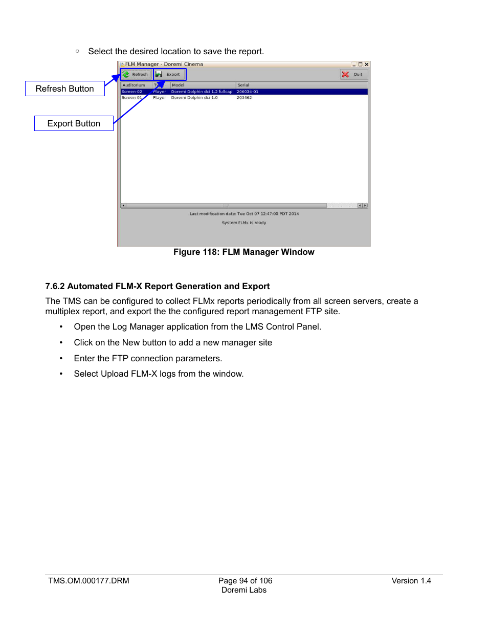 2 automated flm-x report generation and export, Figure 118) | Doremi TMS User Manual | Page 94 / 106