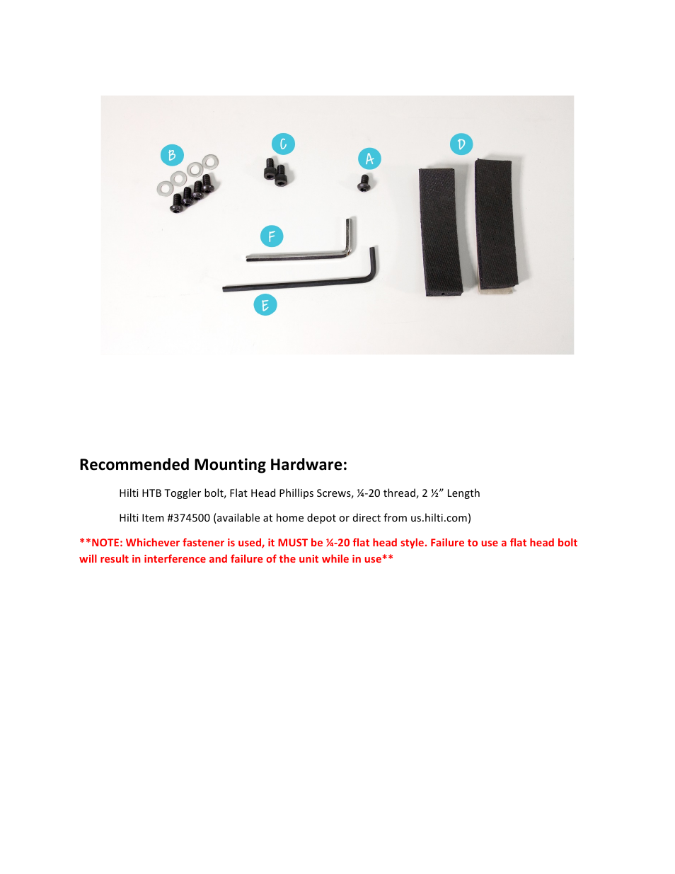 Recommended mounting hardware | Ergotech One-Touch FlexView User Manual | Page 3 / 13