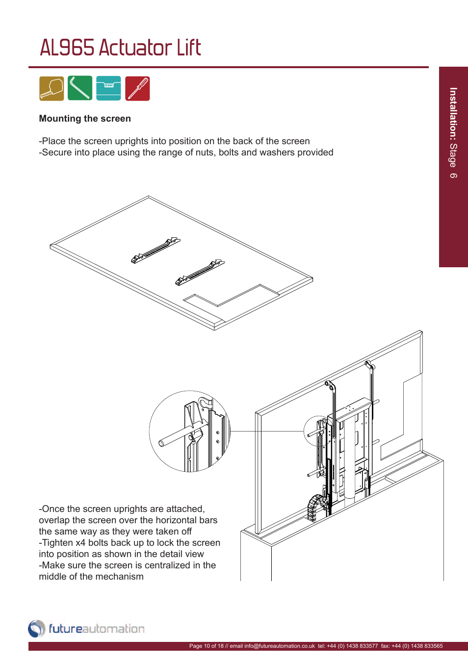 Al965 actuator lift | Future Automation AL965 User Manual | Page 11 / 20