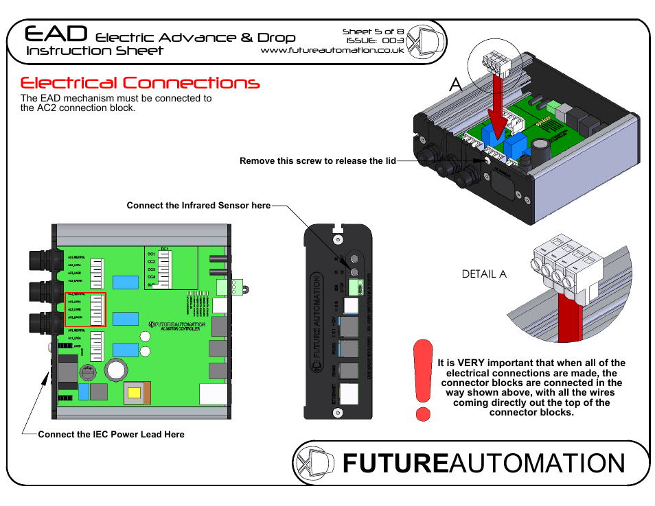 Sheet5, Drawing view14, Drawing view15 | Drawing view17, Detail view a (1.2 : 1), Drawing view26, Future automation, Electrical connections | Future Automation EAD User Manual | Page 5 / 8