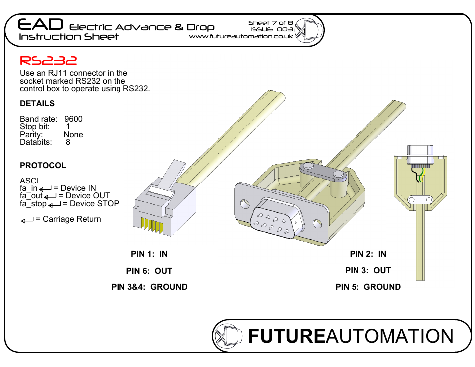 Sheet7, Drawing view22, Drawing view23 | Drawing view24, Future automation, Rs232, Instruction sheet, Electric advance & drop | Future Automation EAD User Manual | Page 7 / 8