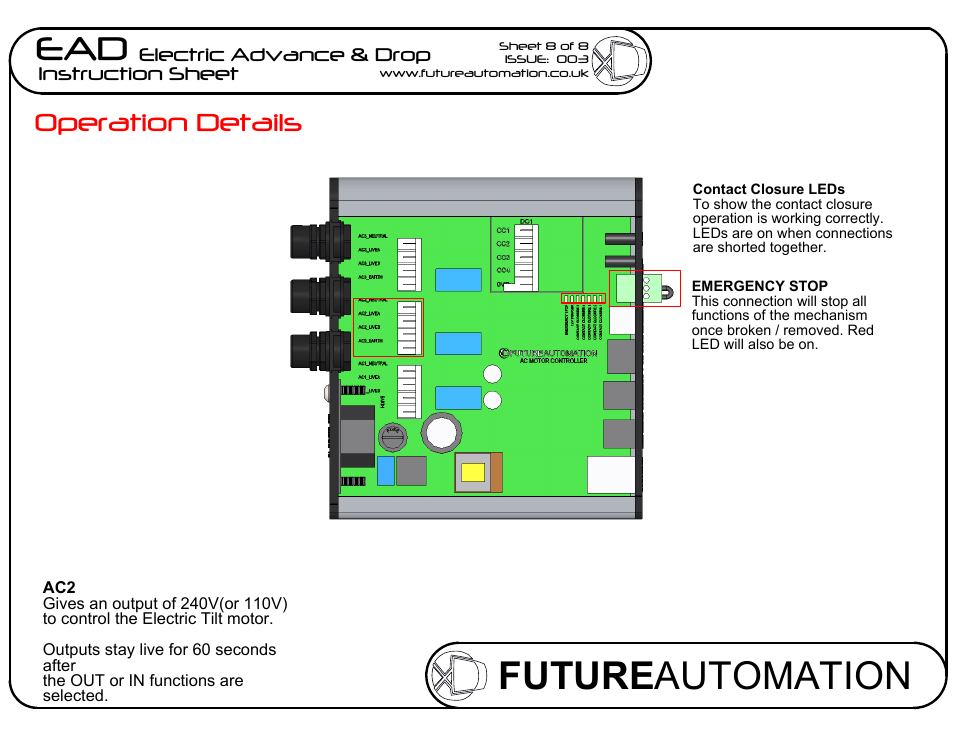 Sheet8, Drawing view25, Future automation | Operation details, Instruction sheet, Electric advance & drop | Future Automation EAD User Manual | Page 8 / 8