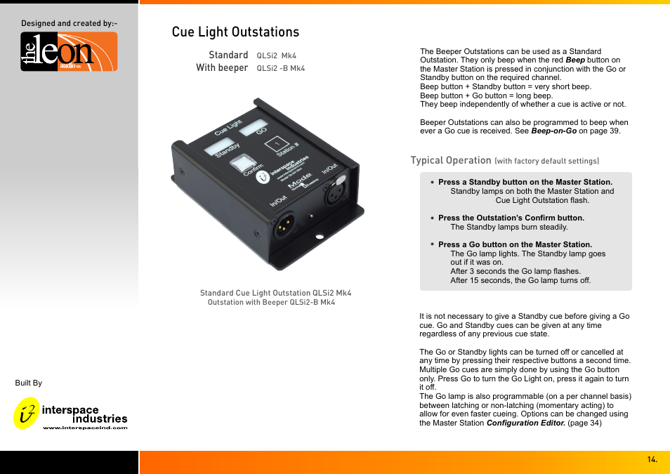Cue light outstations | Interspace Industries TheatreCue 16 Way V4 System - 16 Outstations User Manual | Page 14 / 50