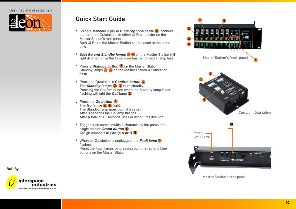 Quick start guide | Interspace Industries TheatreCue 16 Way V4 System - 16 Outstations User Manual | Page 2 / 50