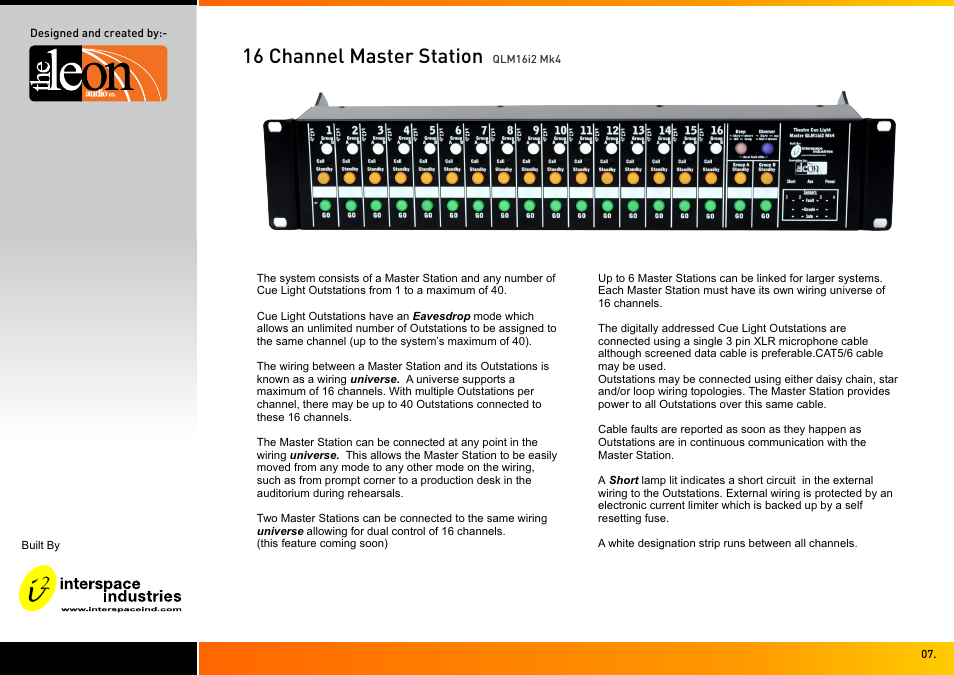 16 channel master station | Interspace Industries TheatreCue 16 Way V4 System - 16 Outstations User Manual | Page 7 / 50