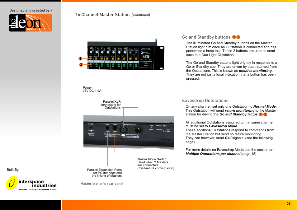 Interspace Industries TheatreCue 16 Way V4 System - 16 Outstations User Manual | Page 8 / 50