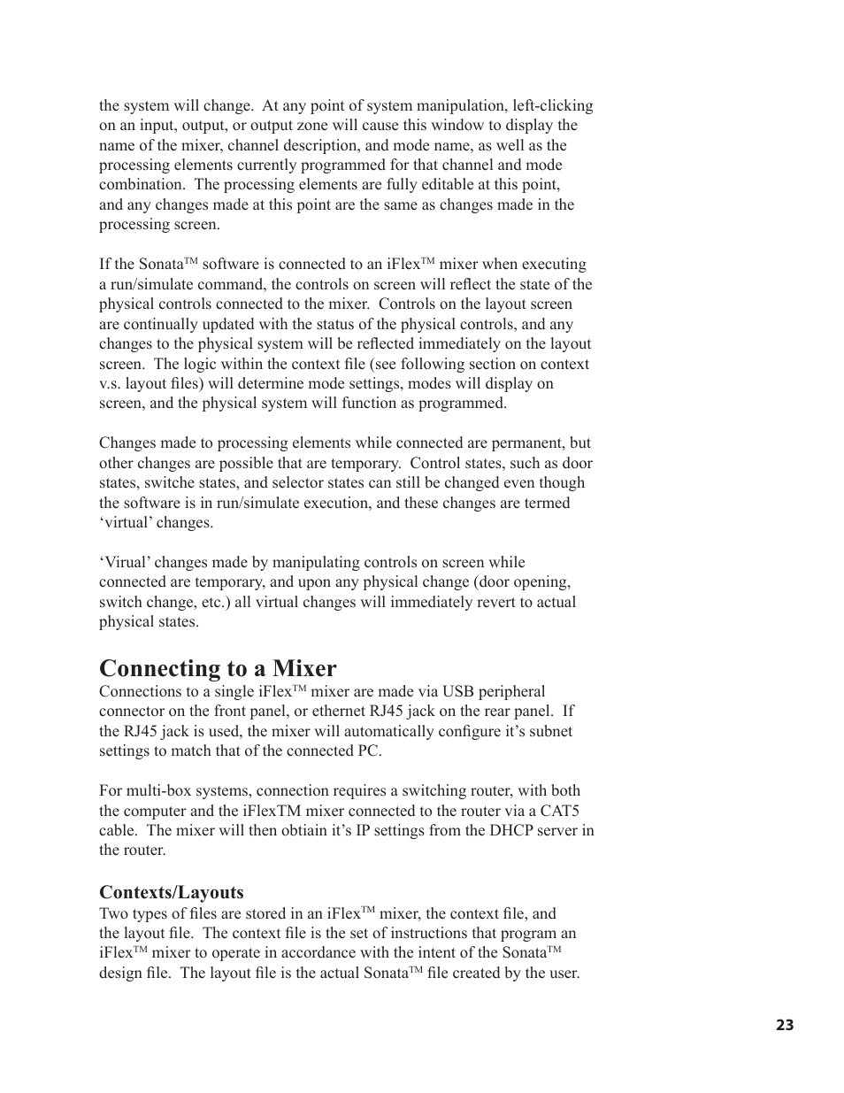 Connecting to a mixer, Contexts/layouts | Ivie iFlex 2400 Series User Manual | Page 25 / 29