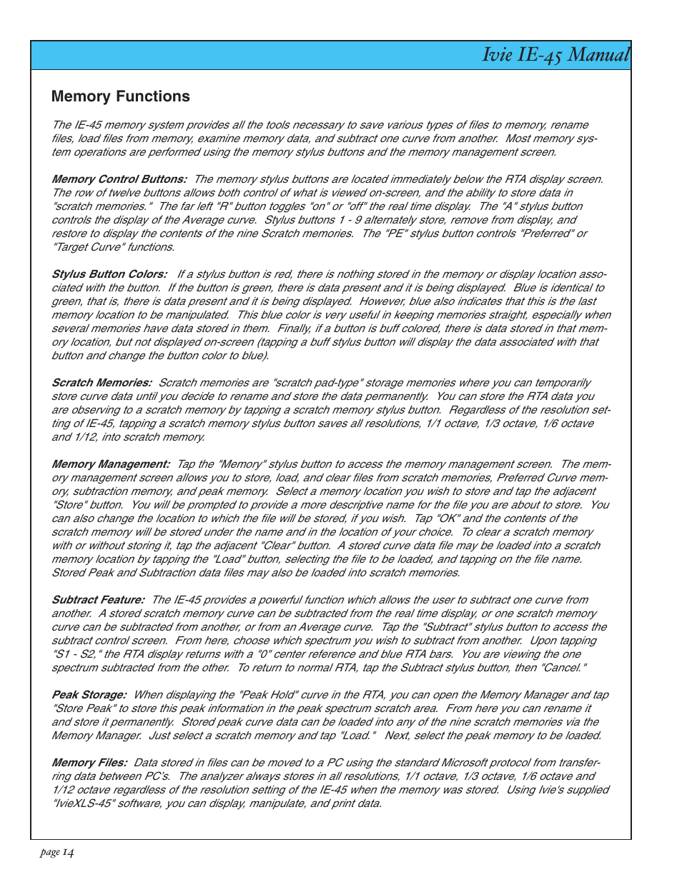 Ivie ie-45 manual | Ivie IE-45 RTA - Real Time Analysis User Manual | Page 14 / 48
