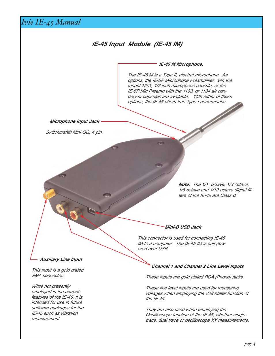 Ivie ie-45 manual, Ie-45 im inputs, E-45 input module (ie-45 im) | Ivie IE-45 RTA - Real Time Analysis User Manual | Page 3 / 48