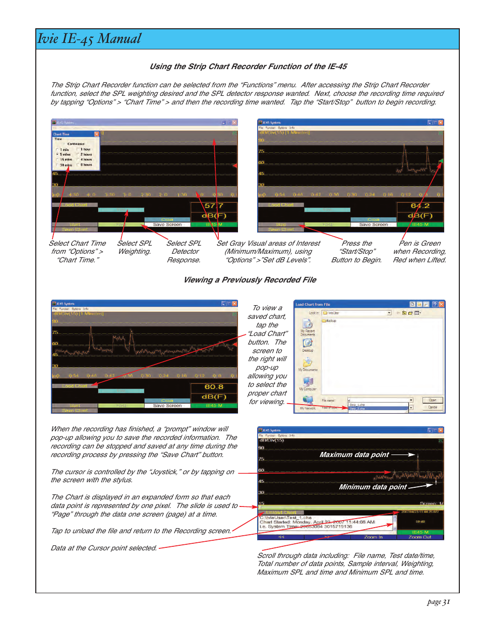 Ivie ie-45 manual, Strip chart recorder | Ivie IE-45 RTA - Real Time Analysis User Manual | Page 31 / 48