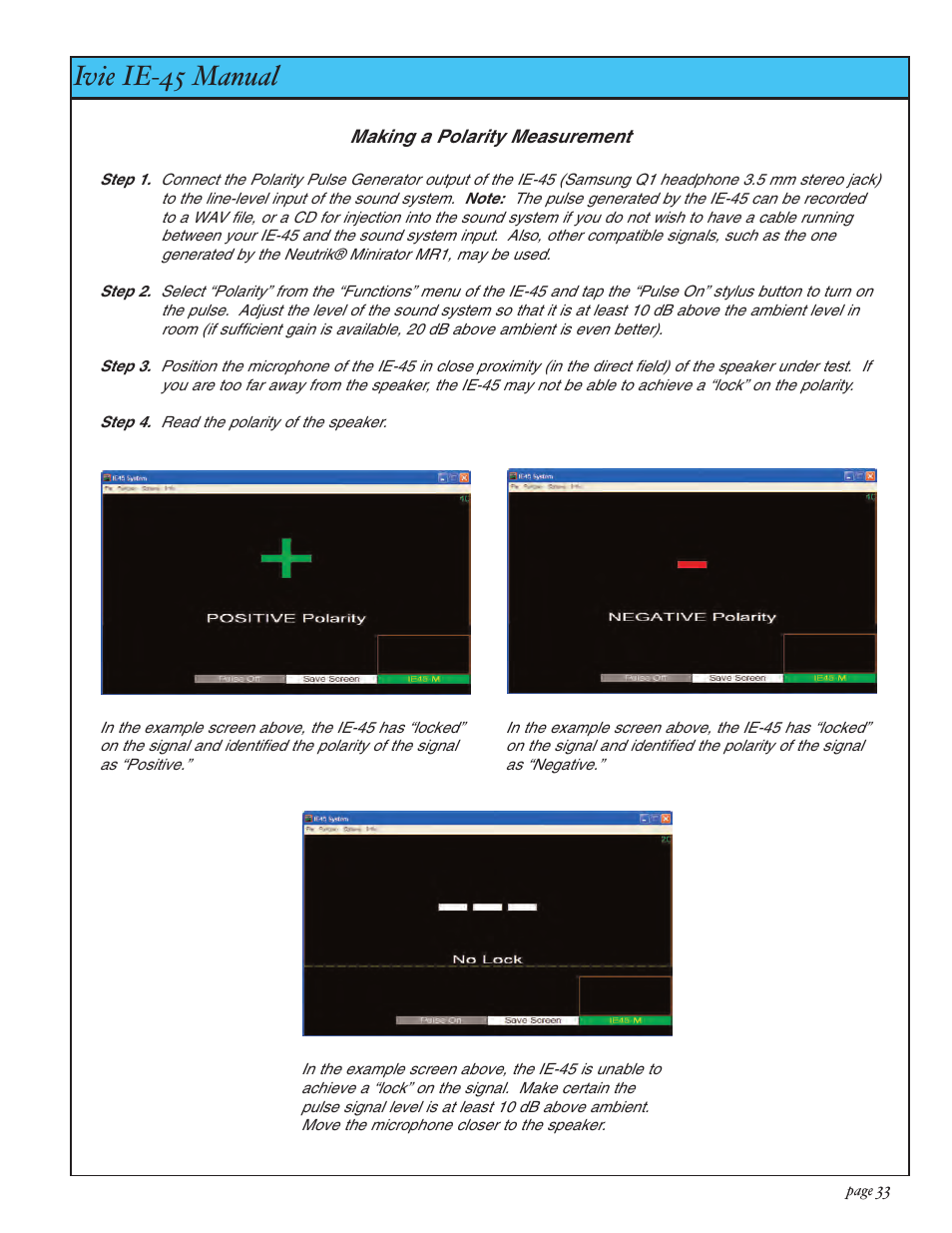 Ivie ie-45 manual, Polarity | Ivie IE-45 RTA - Real Time Analysis User Manual | Page 33 / 48