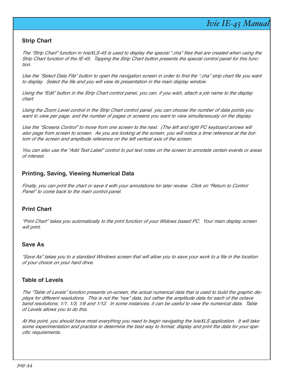 Ivie ie-45 manual, Appendix iii: iviexls-45 | Ivie IE-45 RTA - Real Time Analysis User Manual | Page 44 / 48