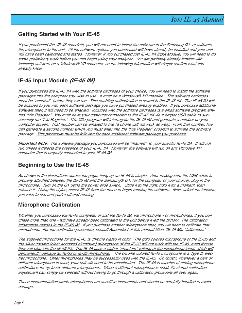 Ivie ie-45 manual, Getting started | Ivie IE-45 RTA - Real Time Analysis User Manual | Page 6 / 48