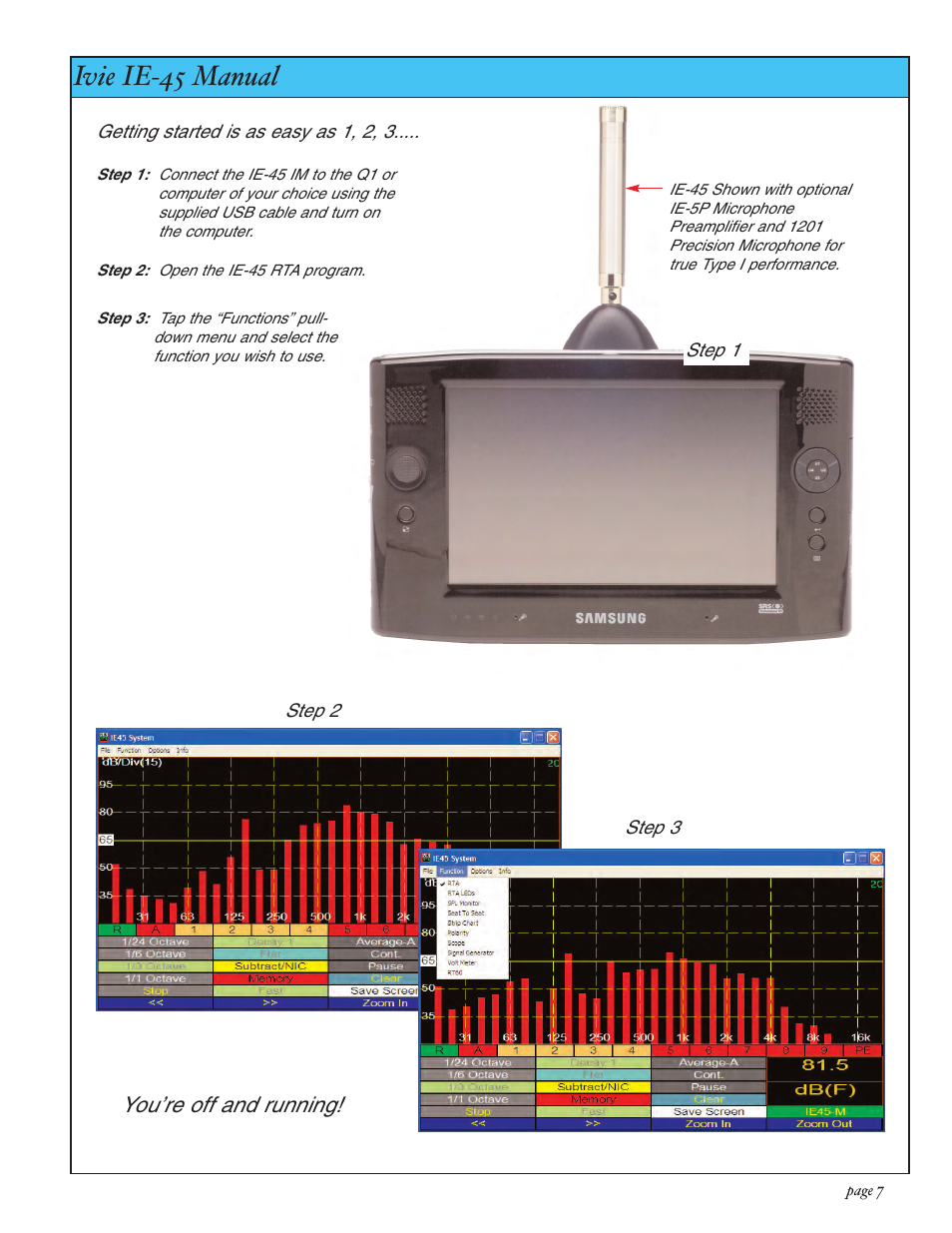 Ivie ie-45 manual, Getting started, You’re off and running | Ivie IE-45 RTA - Real Time Analysis User Manual | Page 7 / 48