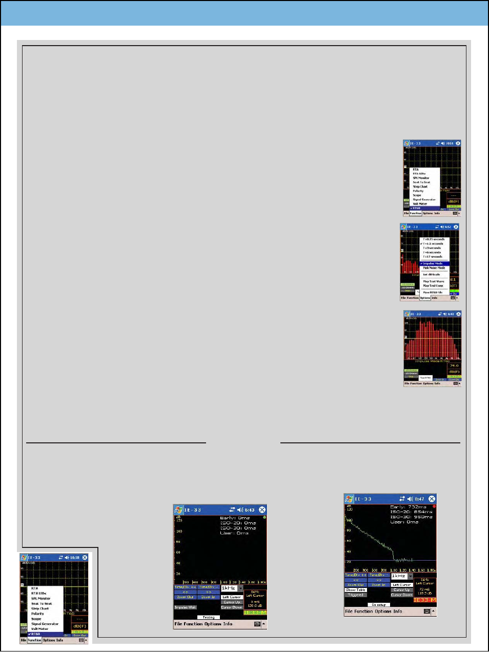 Rt60 test setup for impulse mode, Optional software function module rt60 | Ivie IE-45 RT60 - Reverberation Time Analysis User Manual | Page 2 / 4