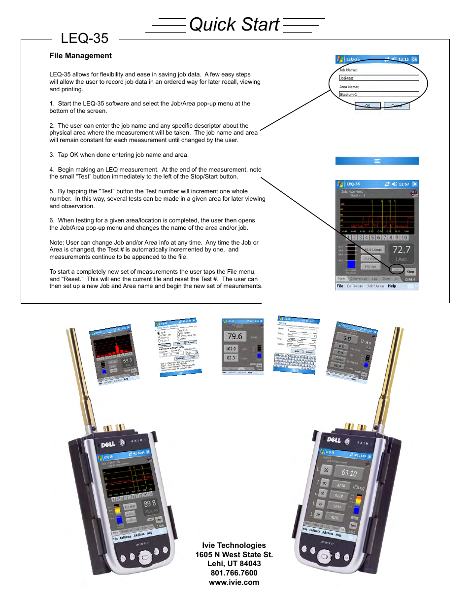 Quick start, Leq-35 | Ivie IE-45 LEQ - Loudness Equivalent Analysis User Manual | Page 2 / 2