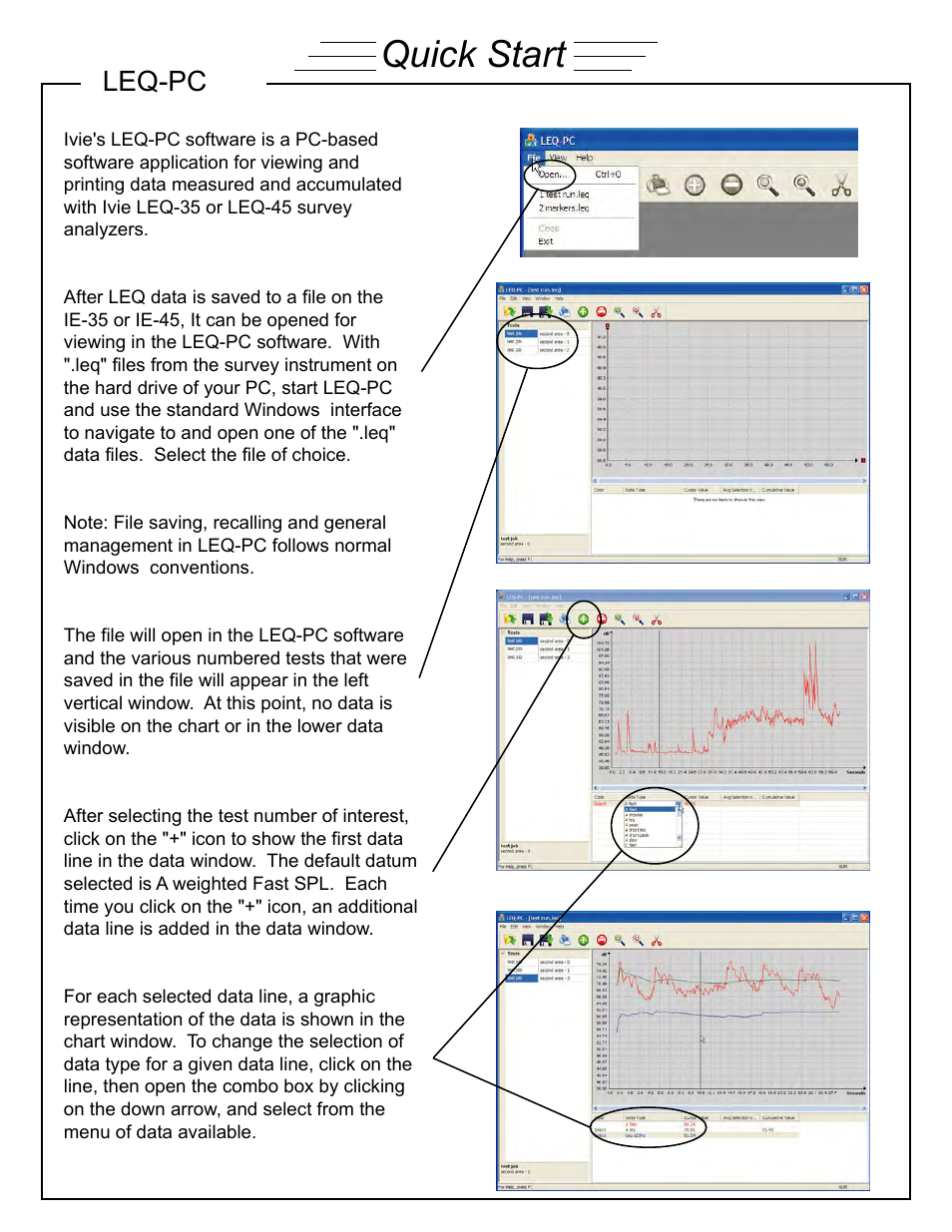 Quick start, Leq-pc | Ivie LEQ-PC -- Companion for Analysis on PC User Manual | Page 2 / 4