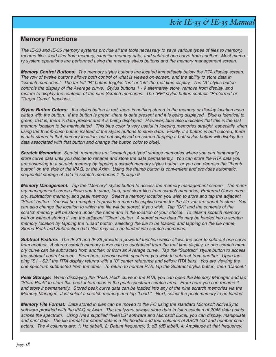 Ivie ie-33 & ie-35 manual | Ivie IE-35 RTA - Real Time Analysis User Manual | Page 18 / 51