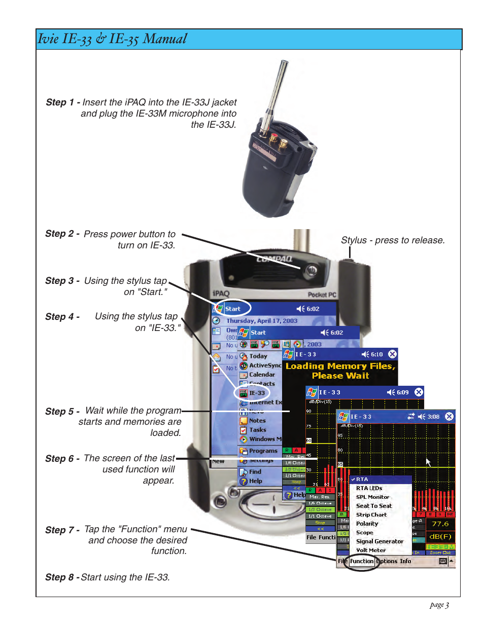Ivie ie-33 & ie-35 manual, Ie-33 quick start | Ivie IE-35 RTA - Real Time Analysis User Manual | Page 3 / 51