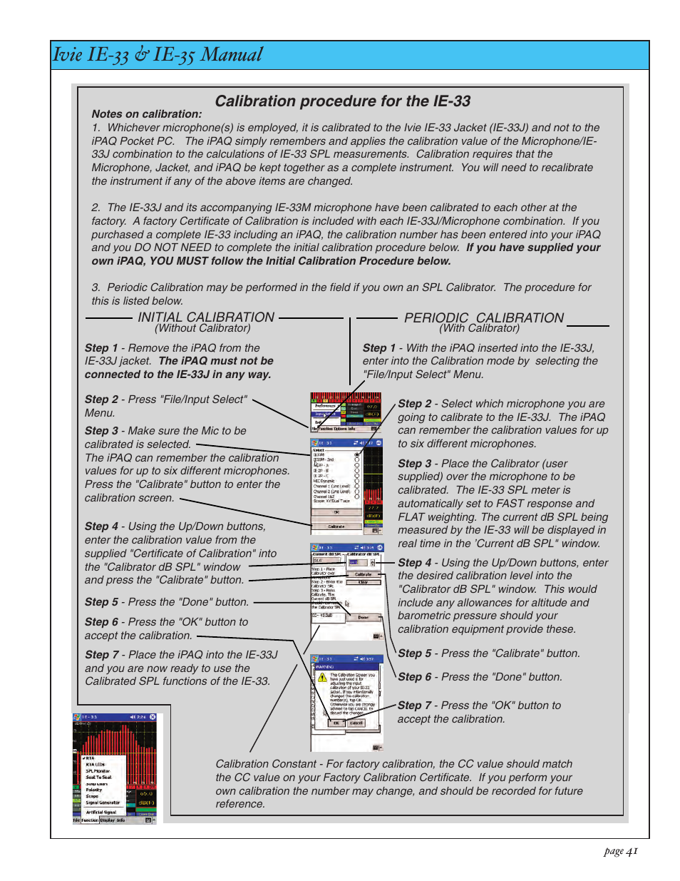 Ivie ie-33 & ie-35 manual, Appendix ii: mic cal procedure, Calibration procedure for the ie-33 | Ivie IE-35 RTA - Real Time Analysis User Manual | Page 41 / 51