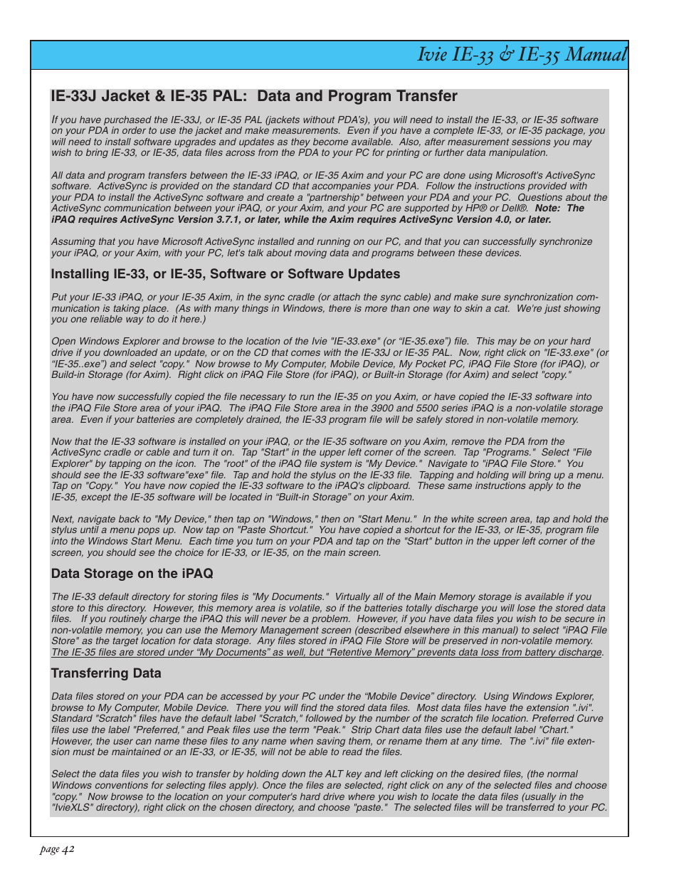 Ivie ie-33 & ie-35 manual, Appendix iii: data & program xfer | Ivie IE-35 RTA - Real Time Analysis User Manual | Page 42 / 51