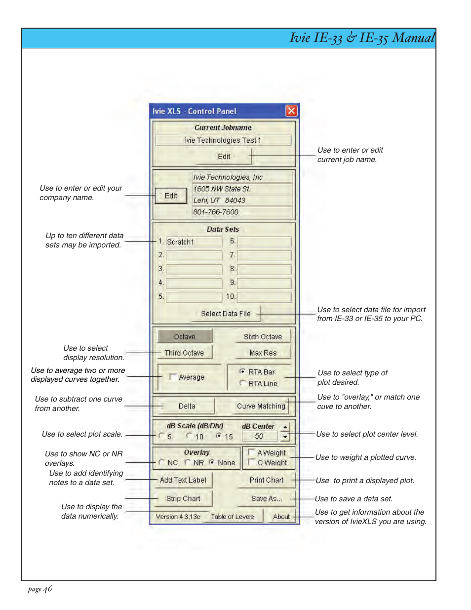 Ivie ie-33 & ie-35 manual, Appendix vi: iviexls | Ivie IE-35 RTA - Real Time Analysis User Manual | Page 46 / 51