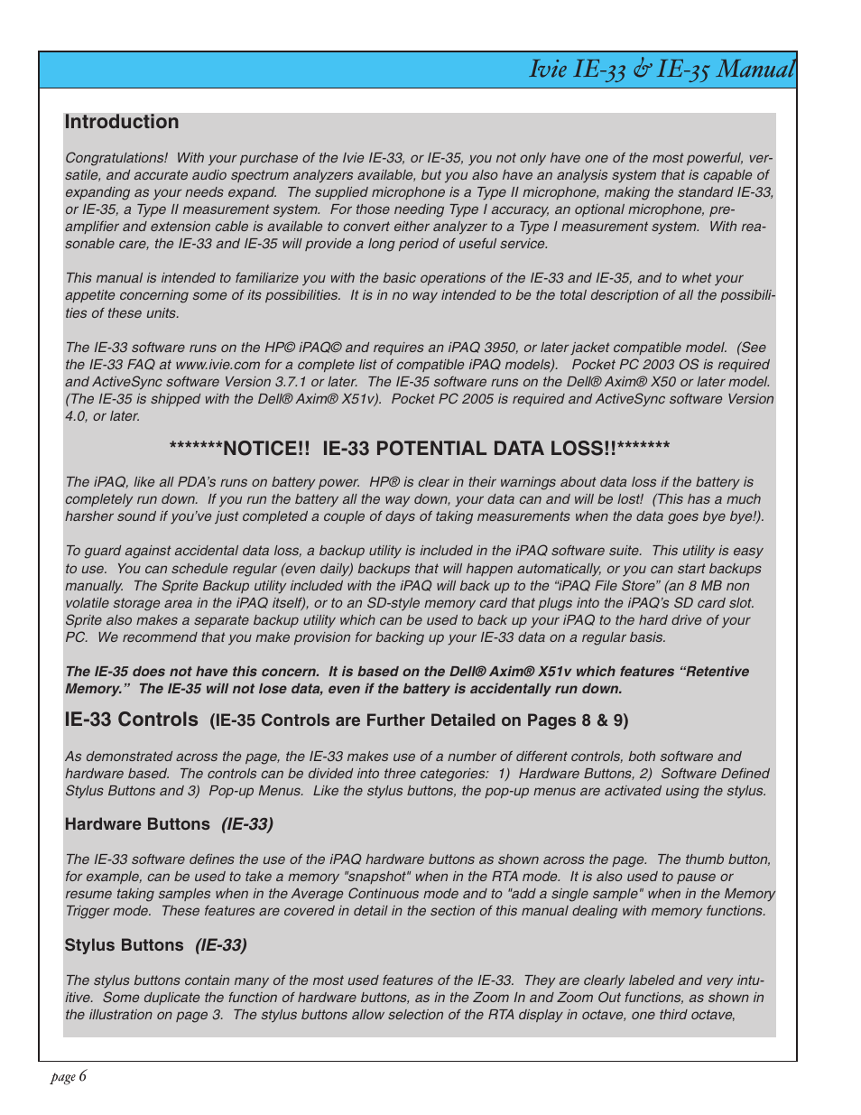 Ivie ie-33 & ie-35 manual, Ie-33 controls | Ivie IE-35 RTA - Real Time Analysis User Manual | Page 6 / 51