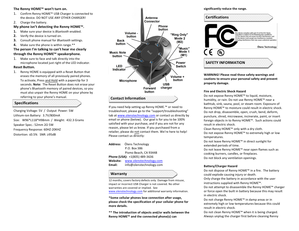 Ölens Technology Renny HOME User Manual | Page 2 / 9