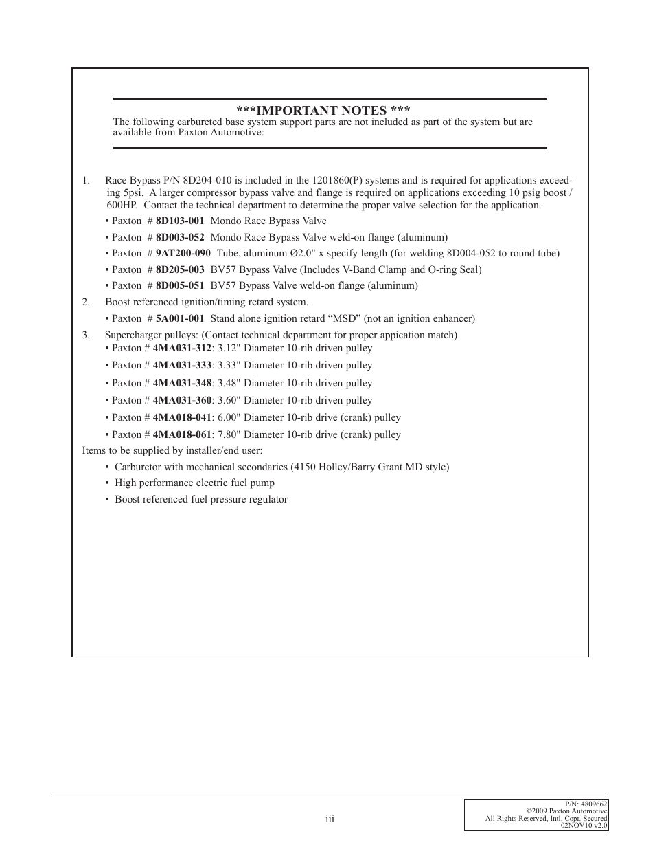 Paxton Superchargers Universal Big Block Mopar 440 Carbureted System User Manual | Page 3 / 32