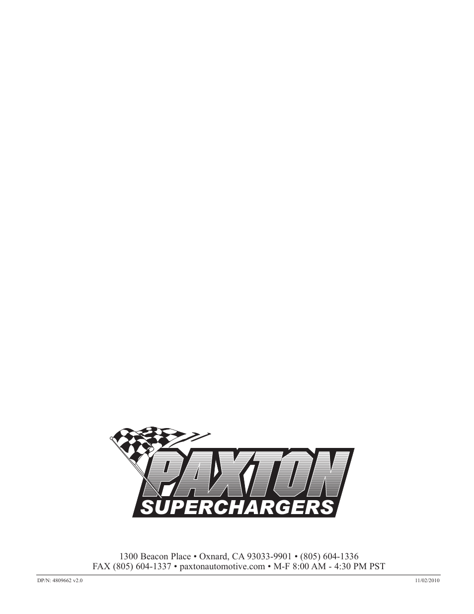 Superchargers | Paxton Superchargers Universal Big Block Mopar 440 Carbureted System User Manual | Page 32 / 32