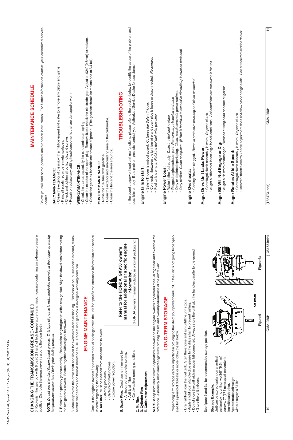 Engine maintenance long-term st orage, Troubleshooting maintenance schedule | Pengo OMA-250H User Manual | Page 10 / 10