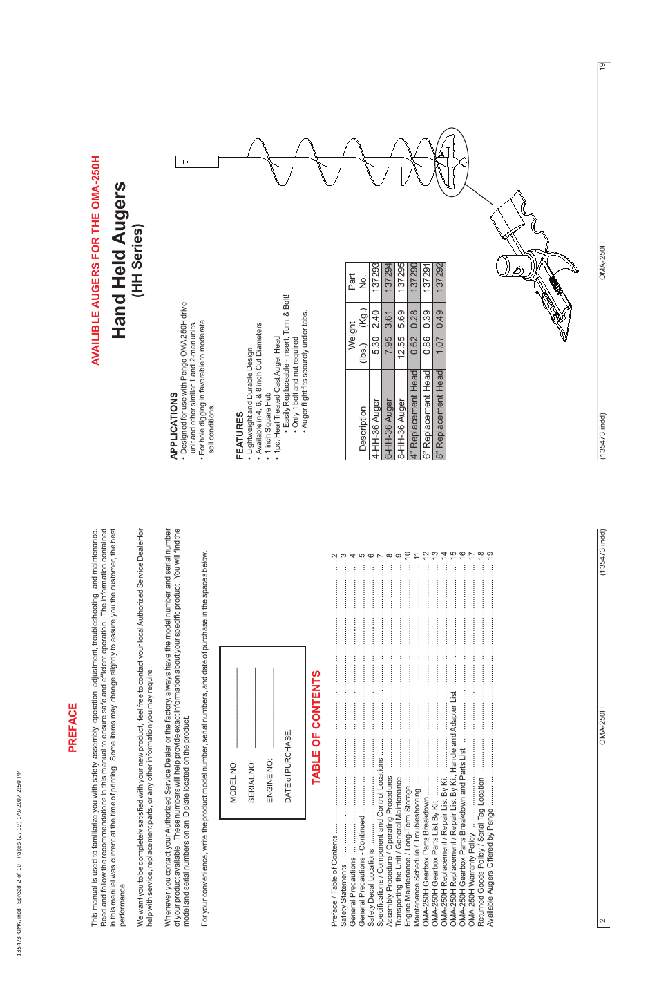 Hand held augers, Hh series) | Pengo OMA-250H User Manual | Page 2 / 10