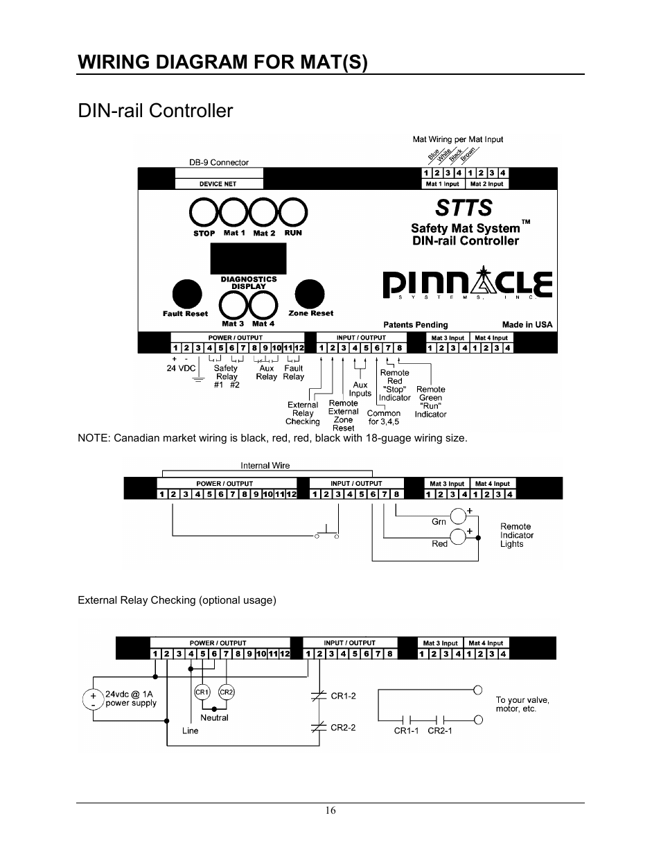 Wiring diagram for mat(s), Din-rail controller | Pinnacle Systems STTS User Manual | Page 22 / 38