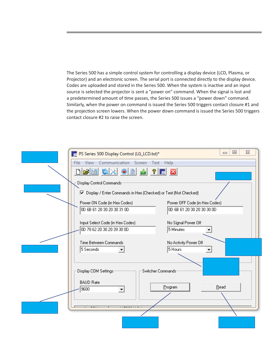 Ps500 display control, Main form | Presentation Switchers PS550 User Manual | Page 27 / 41
