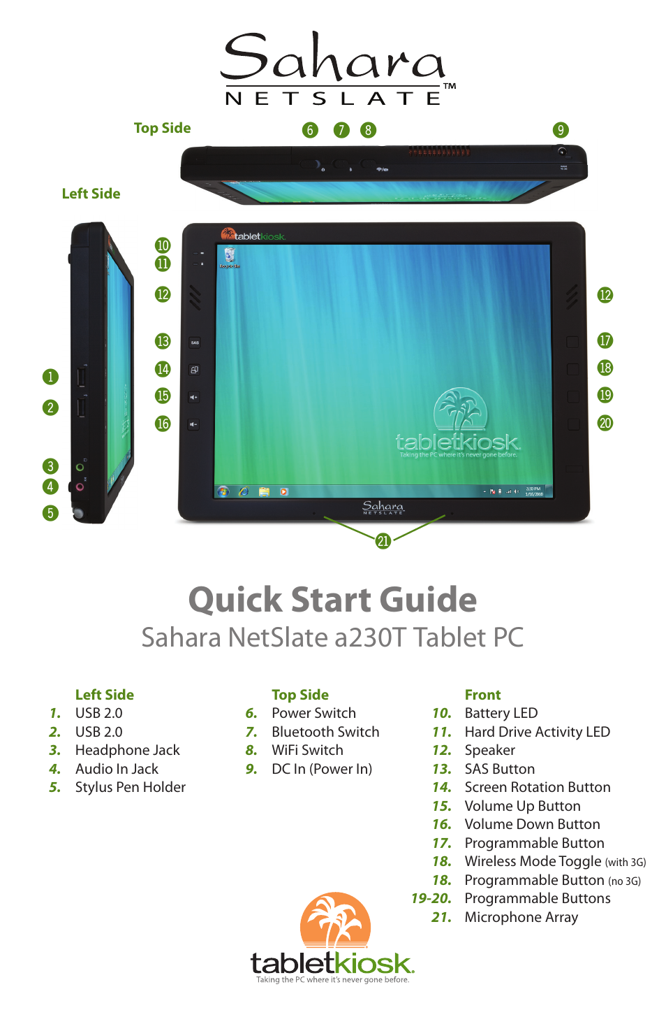 TabletKiosk Sahara NetSlate a230T User Manual | 8 pages