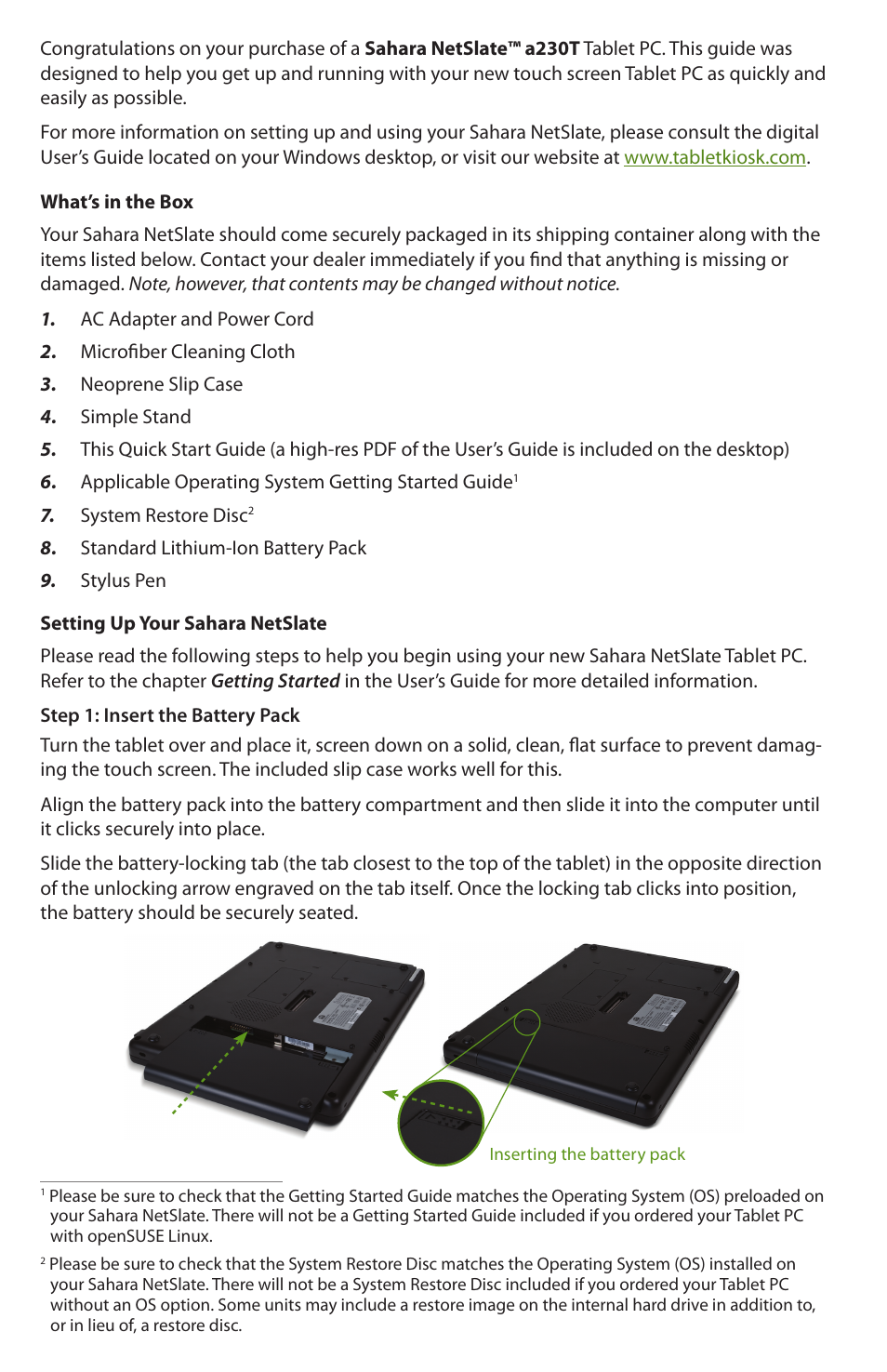 TabletKiosk Sahara NetSlate a230T User Manual | Page 2 / 8