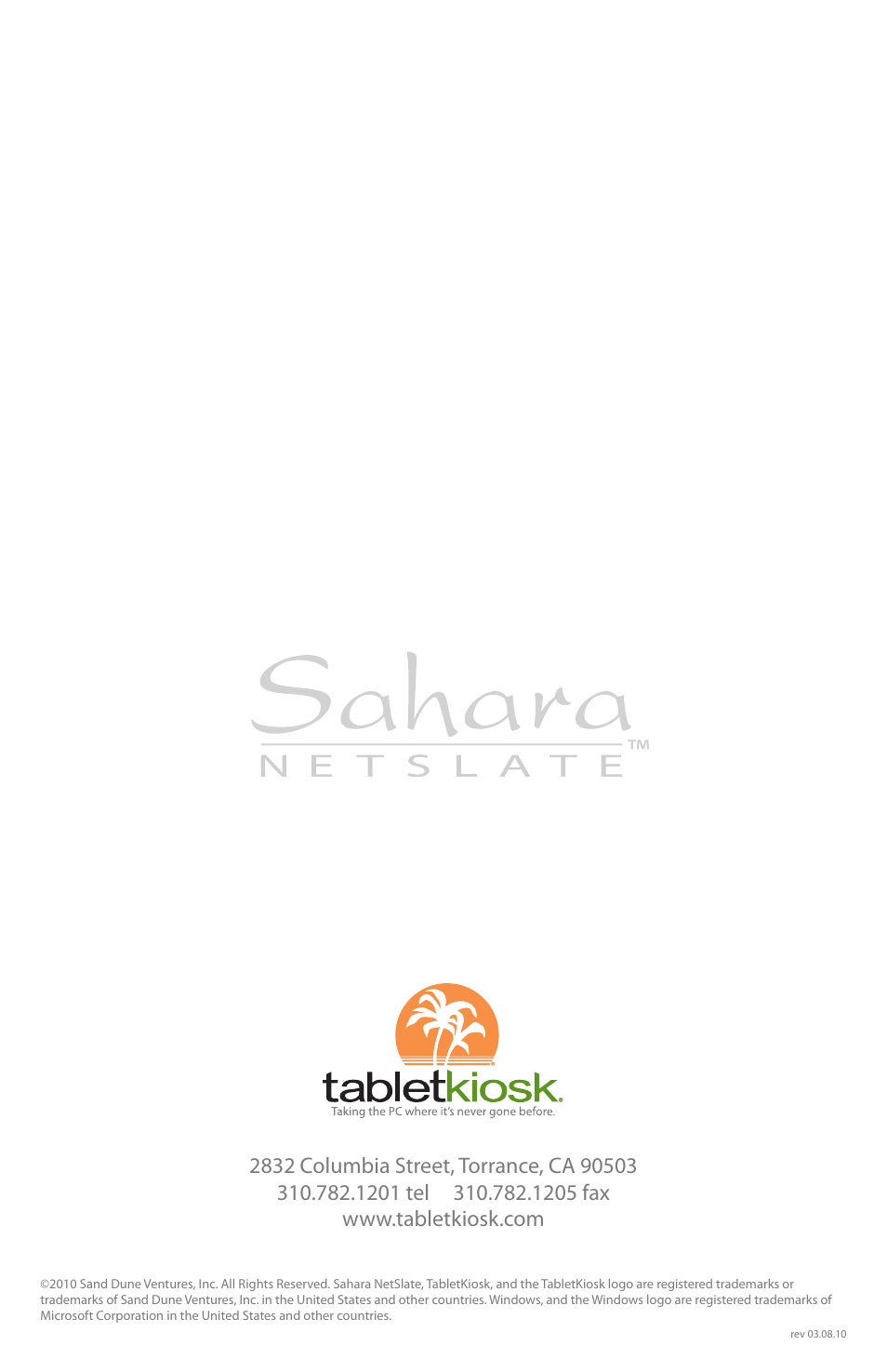 TabletKiosk Sahara NetSlate a230T User Manual | Page 8 / 8